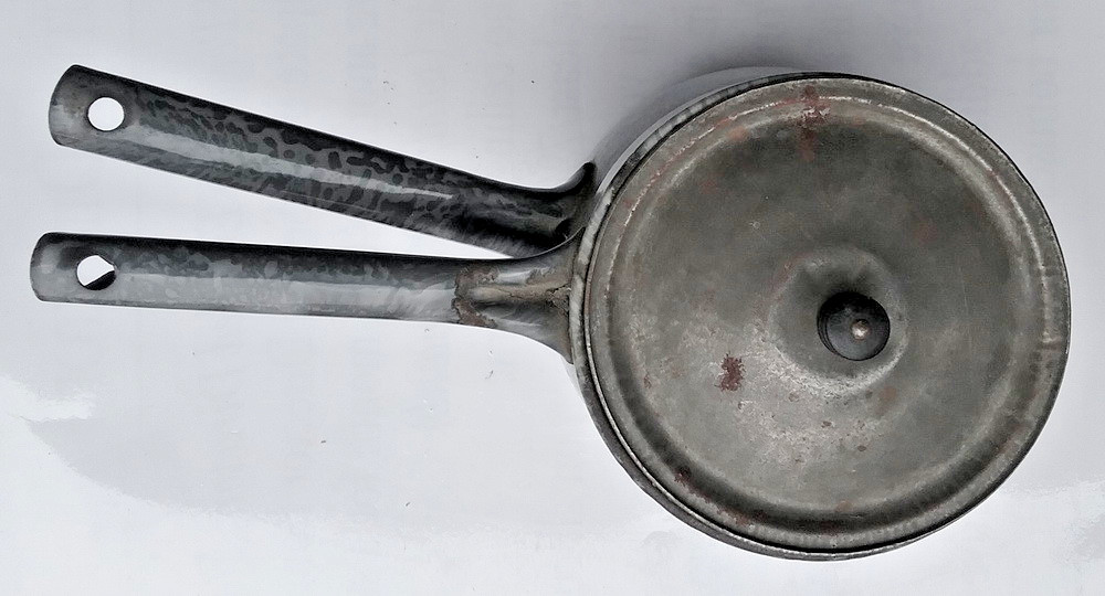 Small Antique Grey Enamelware or Graniteware Double Boiler with Lid