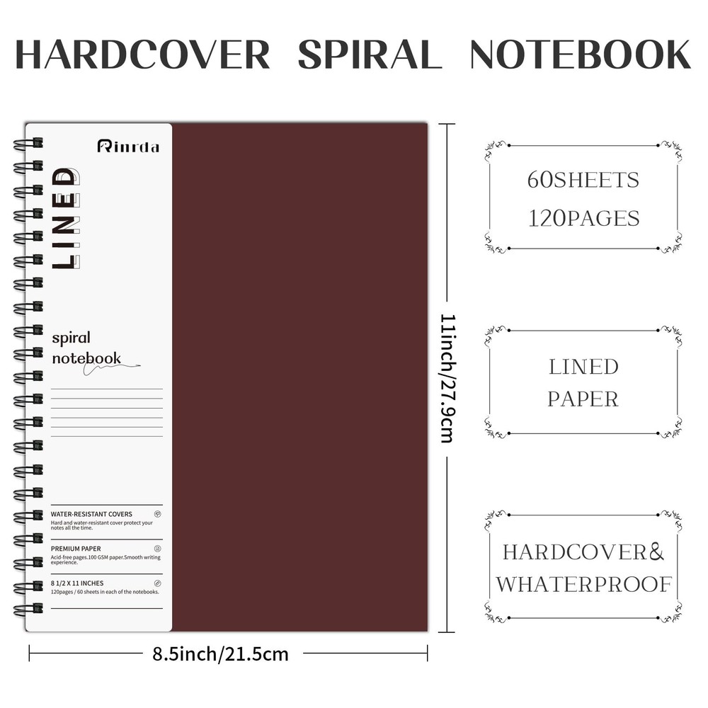 Lined Notebook Spiral Notebook 8.5" x 11"-4 Pack Large Journal Hardcover Note...