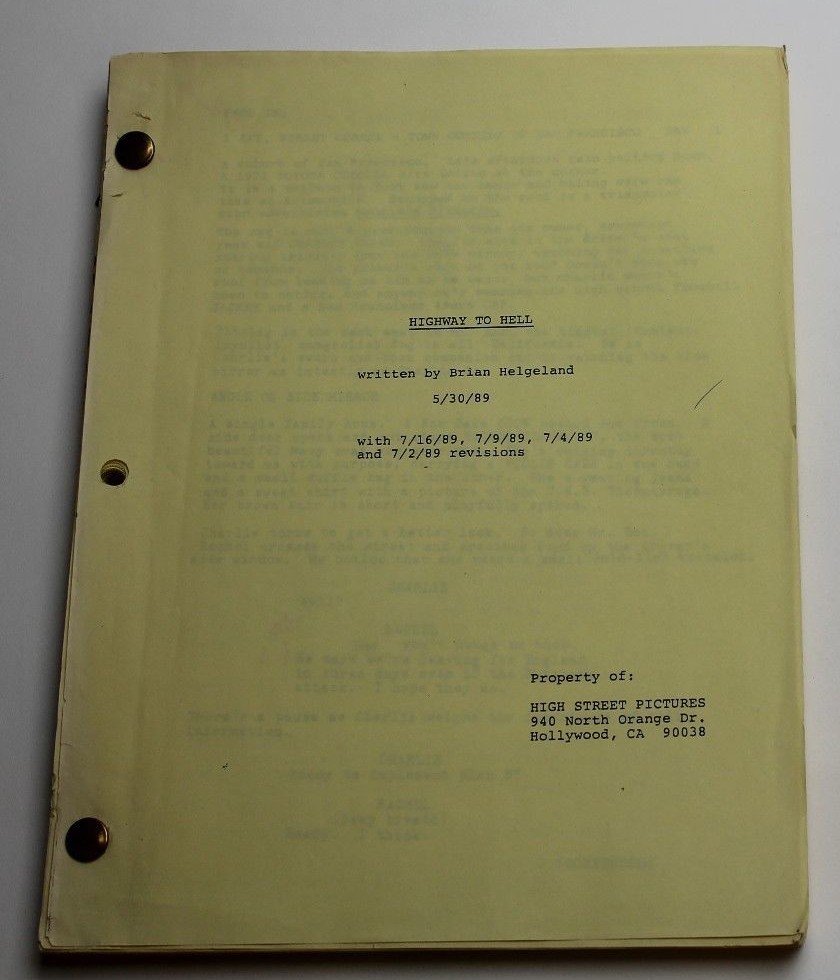 HIGHWAY TO HELL / Brian Helgeland 1989 Movie Script Screenplay, B Horror Comedy