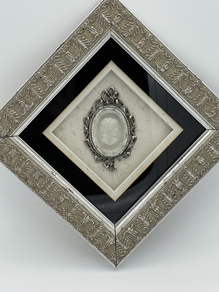 Framed Crystal Cameo Inside 6” x 6” Ornate Shadowbox Frame