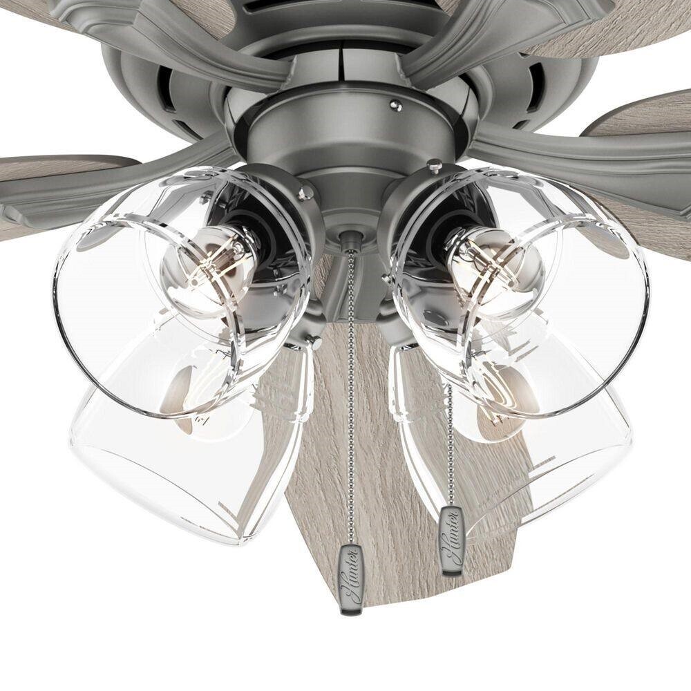 Hunter Fan 52 in Traditional Matte Silver Ceiling Fan with Light and Pull Chain