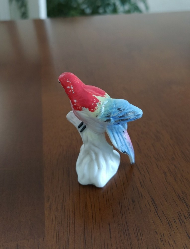 Vintage Bone China Parrot on Perch Ceramic Figurine Bird