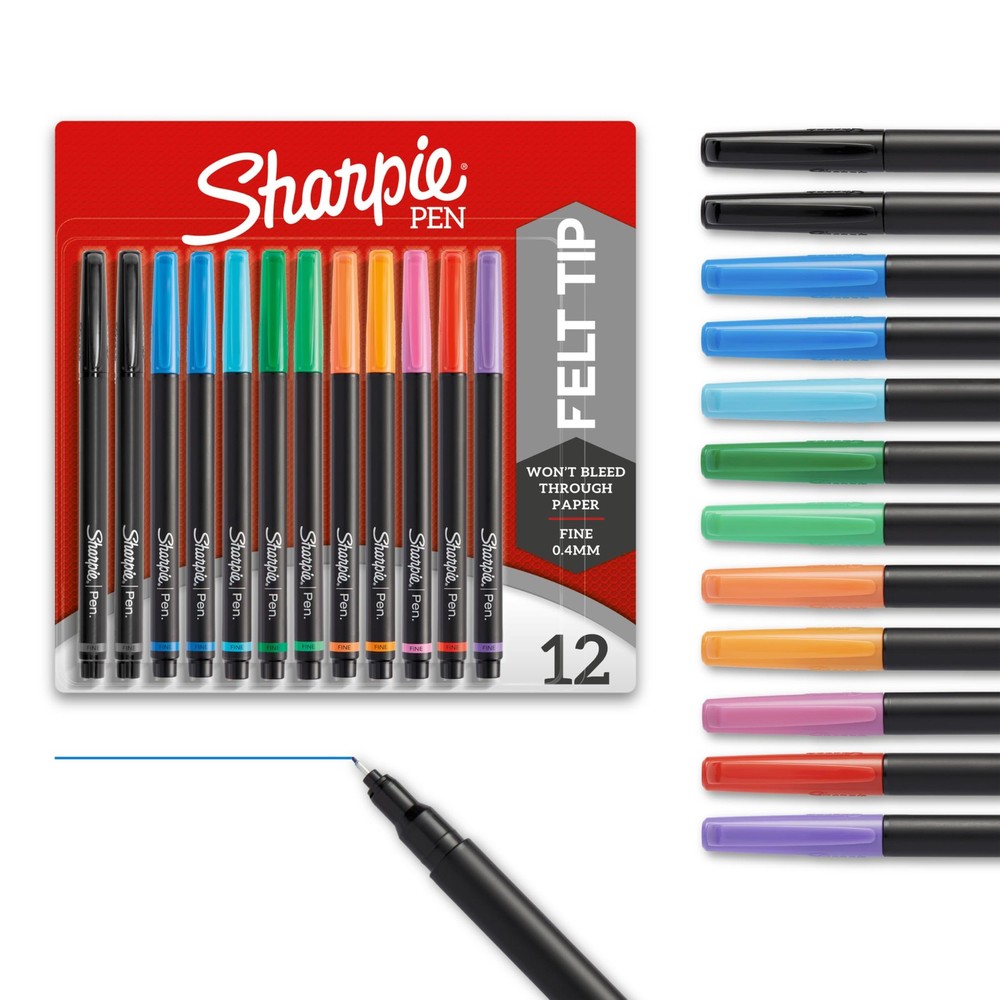 Sharpie Felt Tip Pens, Fine Point Pens (0.4mm), Felt Tip Markers, Assorted C