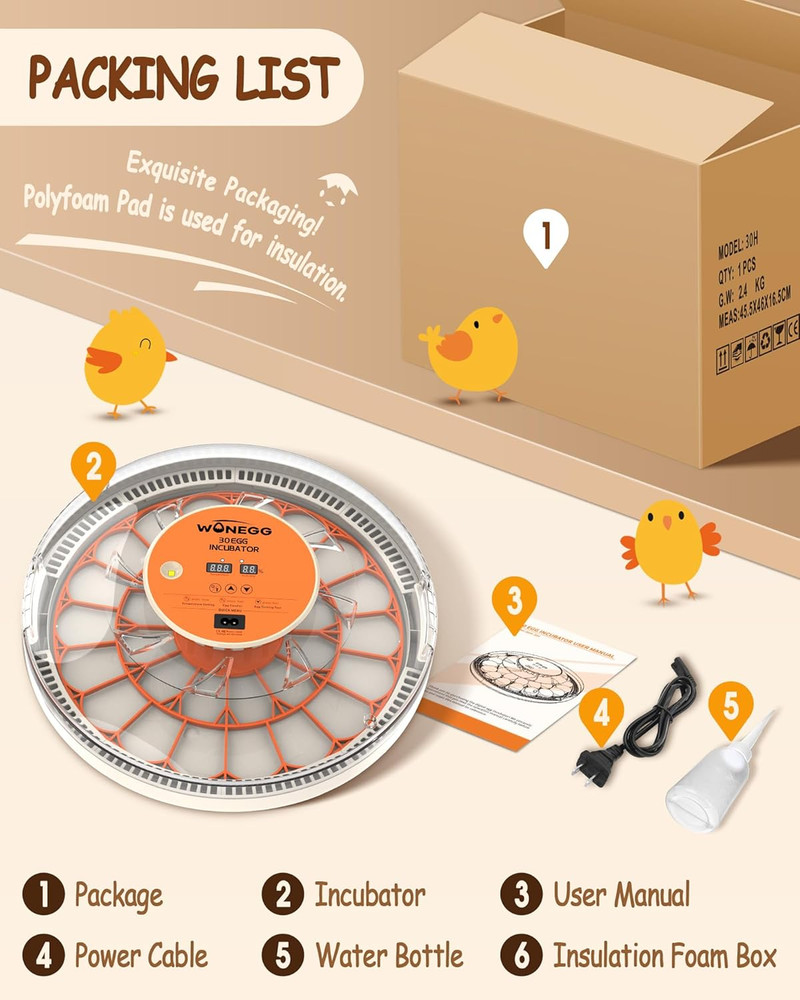 Incubator for Hatching Eggs, 30 Eggs Incubator with Automatic Egg Turning, Tempe