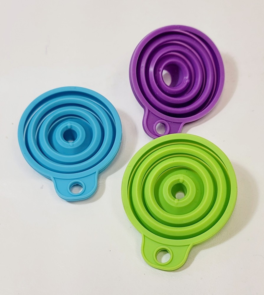 3 3" Silicone Kitchen Funnels 2- .2" Opening 1- .45" Opening