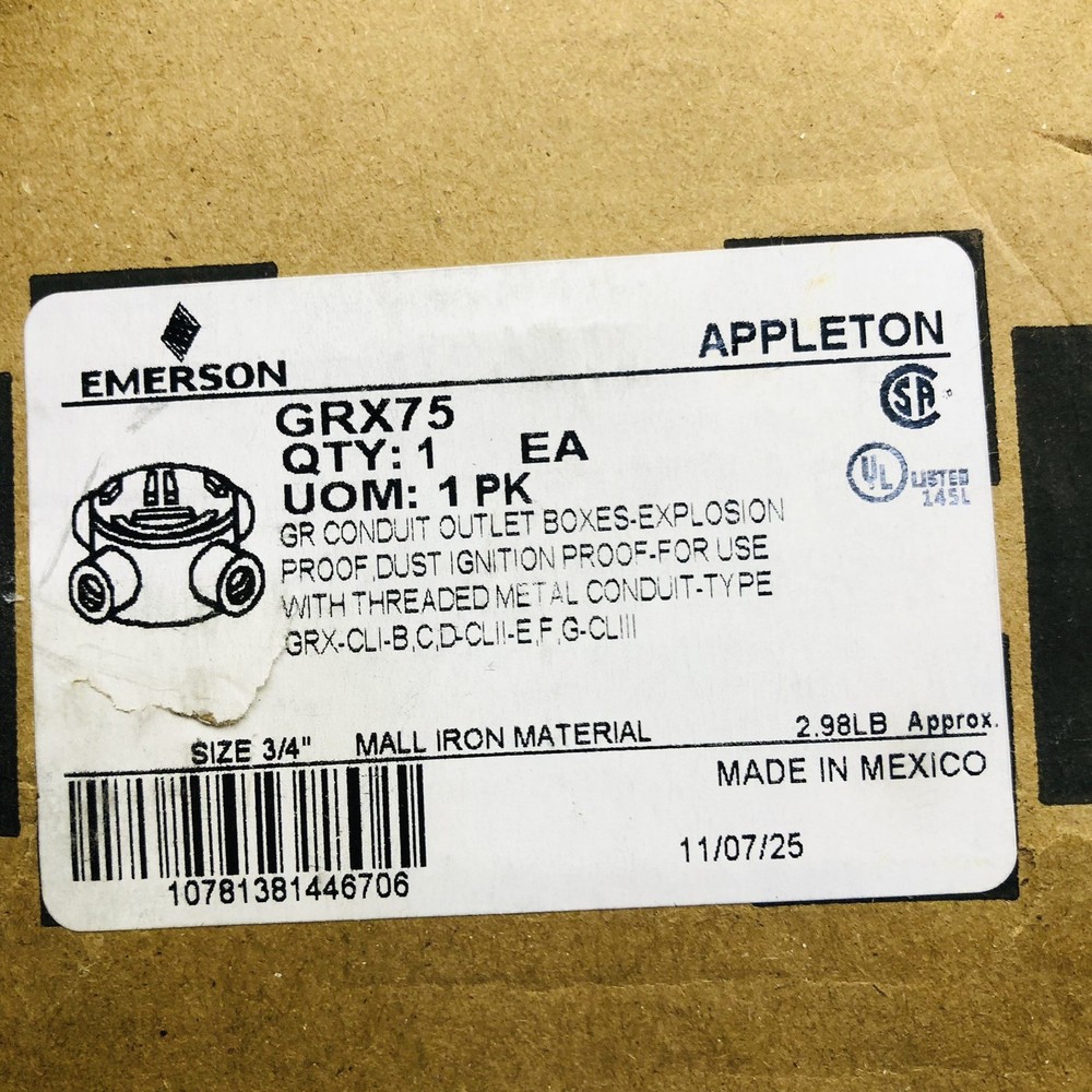 EMERSON GRX75 Exp Proof Conduit Outlet Box 3/4"