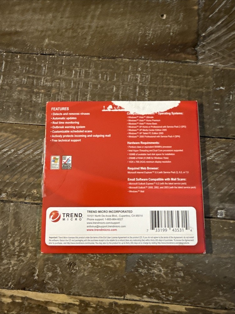 Trend Micro AntiVirus 2007 Software PC Cd Rom