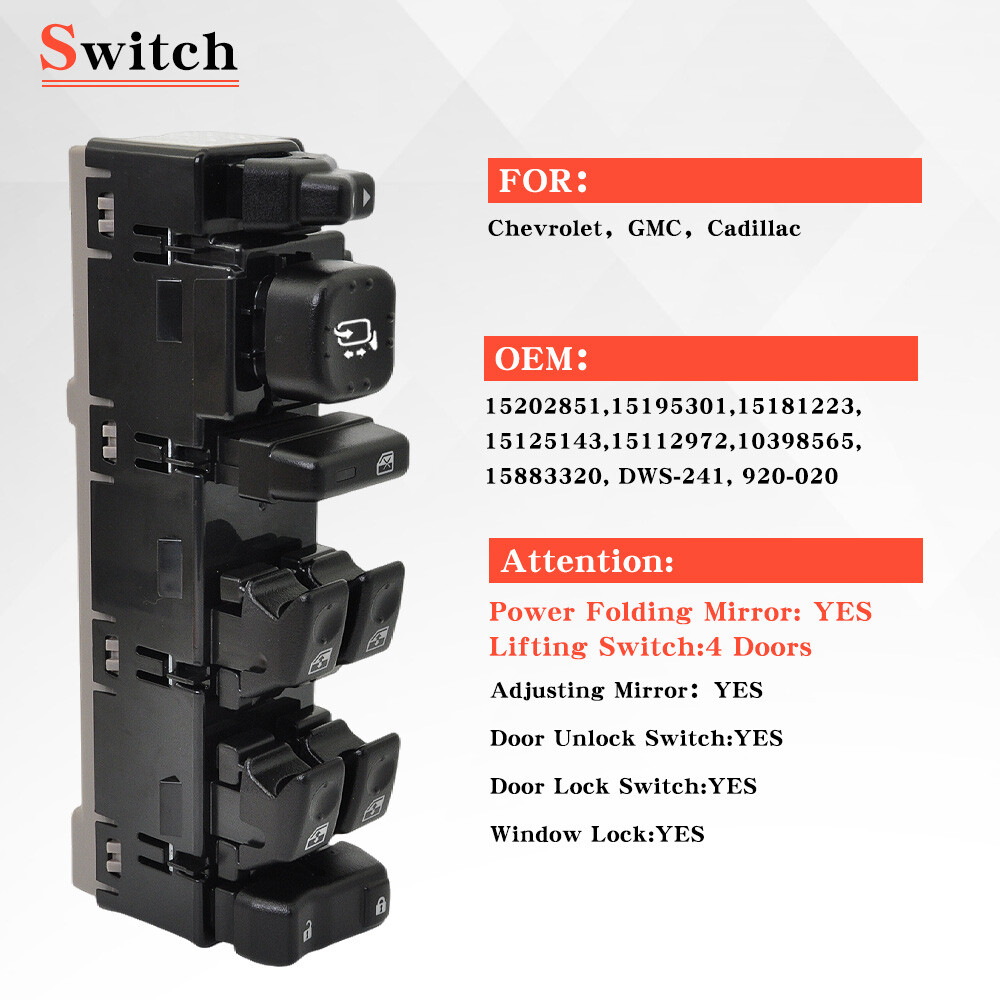 Front Driver Left Side Power Window Switch 15112971 For Chevrolet Silverado