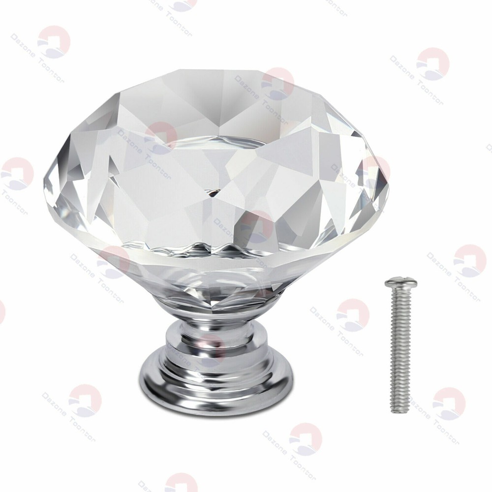 LOT Crystal Glass Knobs Drawer Pulls Diamond Shape Kitchen Cabinet Dresser Pulls