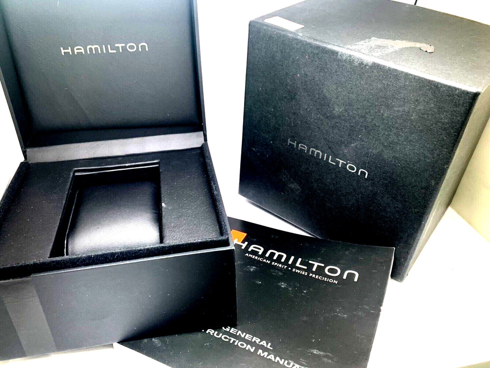 Hamilton Watch Presentation Black Cardboard Box Display Empty With Booklet
