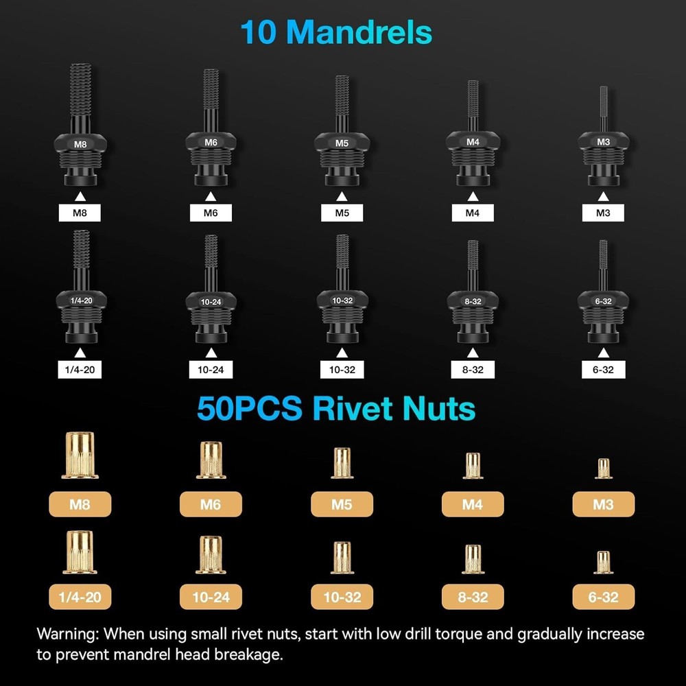 Electric Rivet Nut Gun Adapter Cordless Riveting Tool Insert Nut Drill Tool Kit