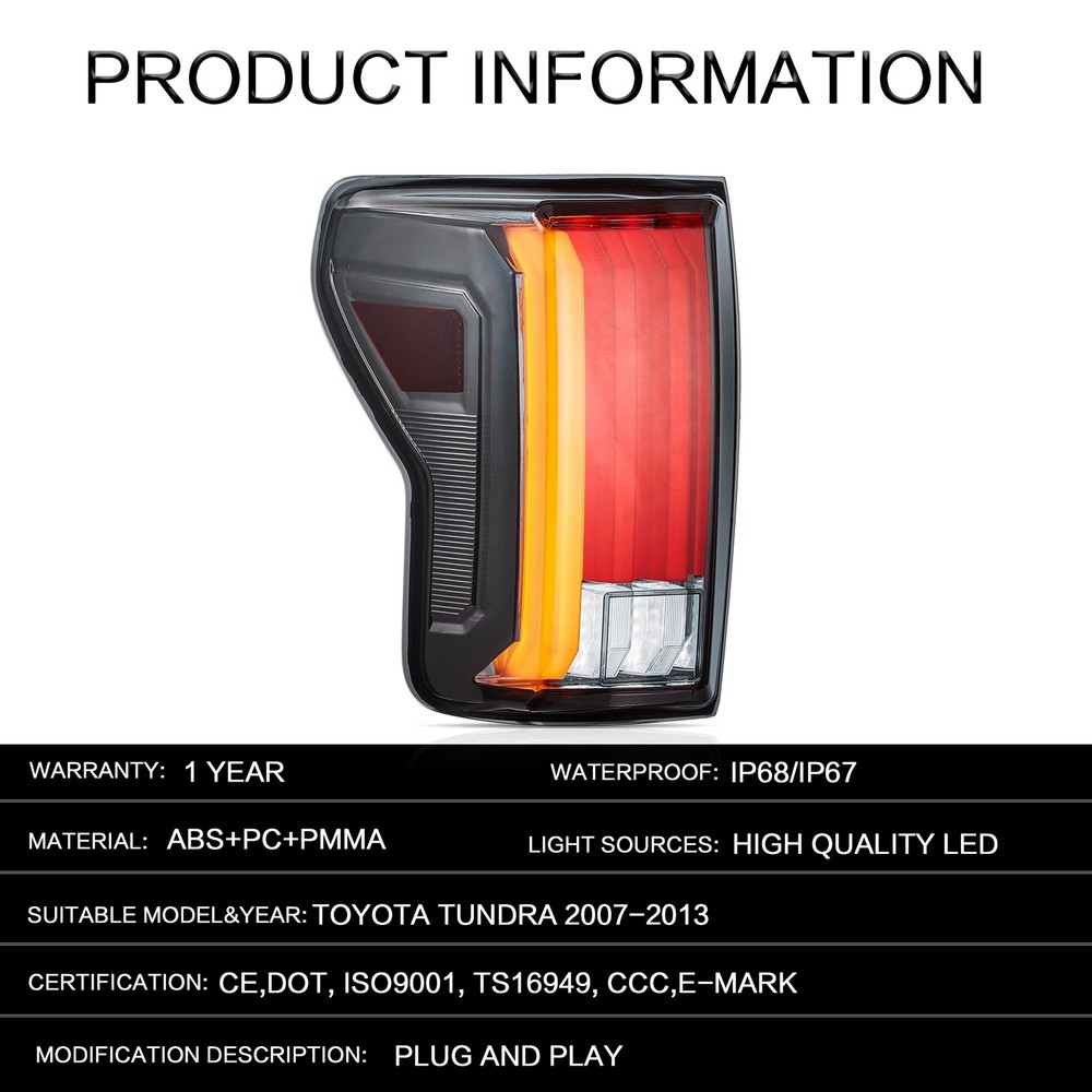 VLAND Full LED Tail Lights For Toyota Tundra 2007-2013 Sequential Rear Lamps Set