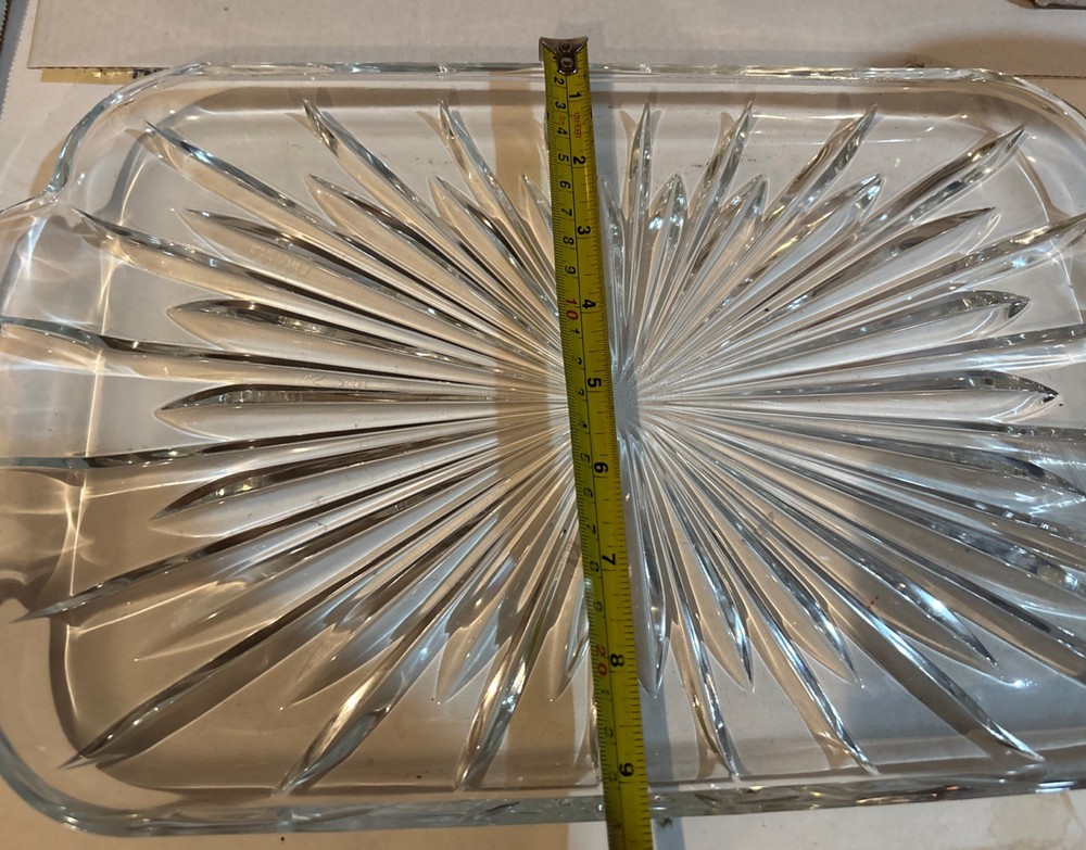 Williams Sonoma Circle Starburst Pattern Clear Glass Rectangular Dish Tray NEW