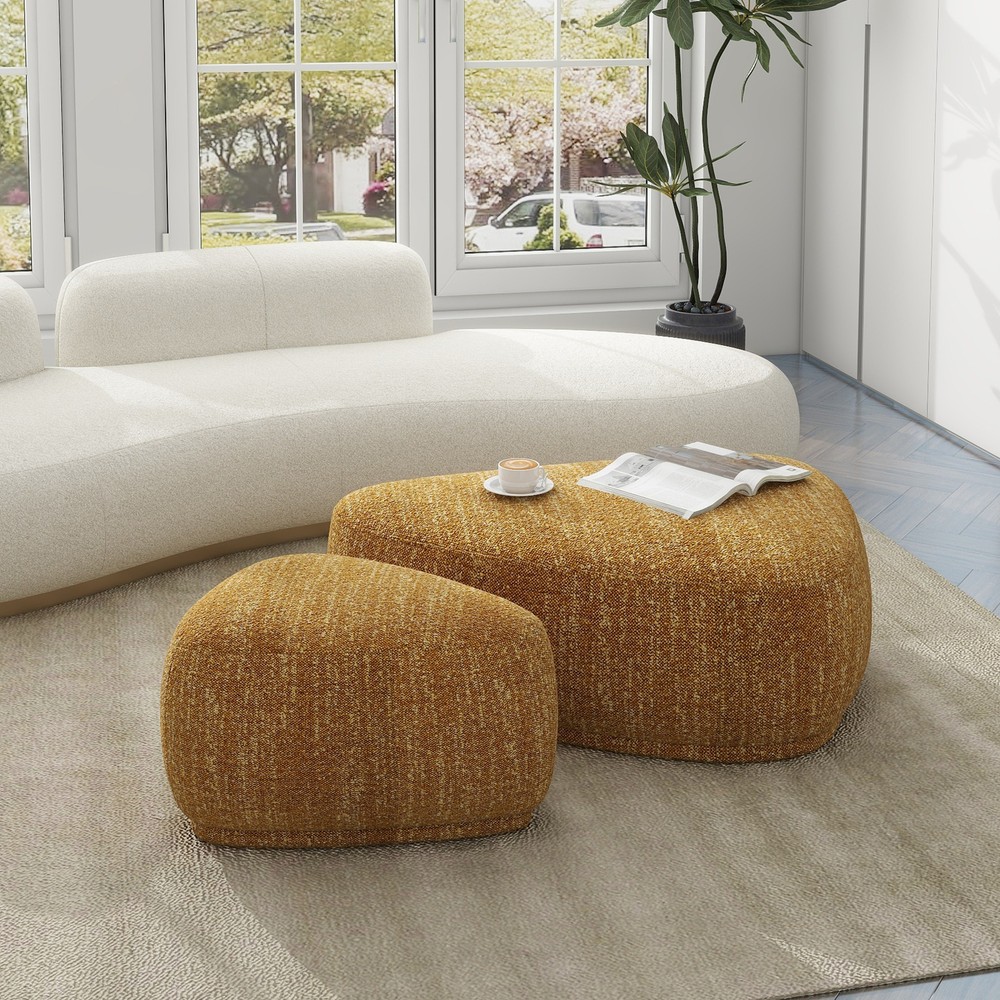 Pebble 44" Rounded Triangle Cocktail Ottoman Mustard Yellow