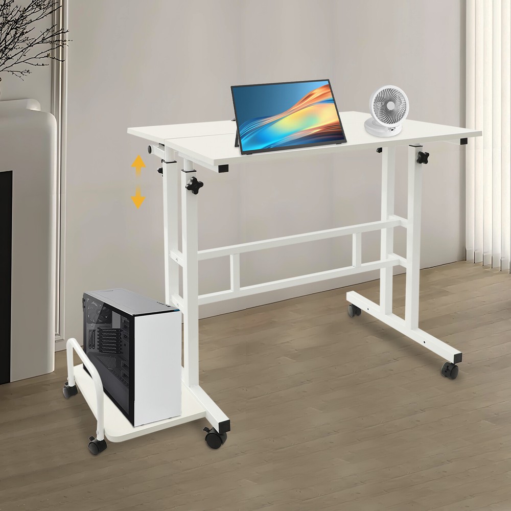 White Computer Desk, Multi Functional Foldable Desk, Adjustable Computer Table