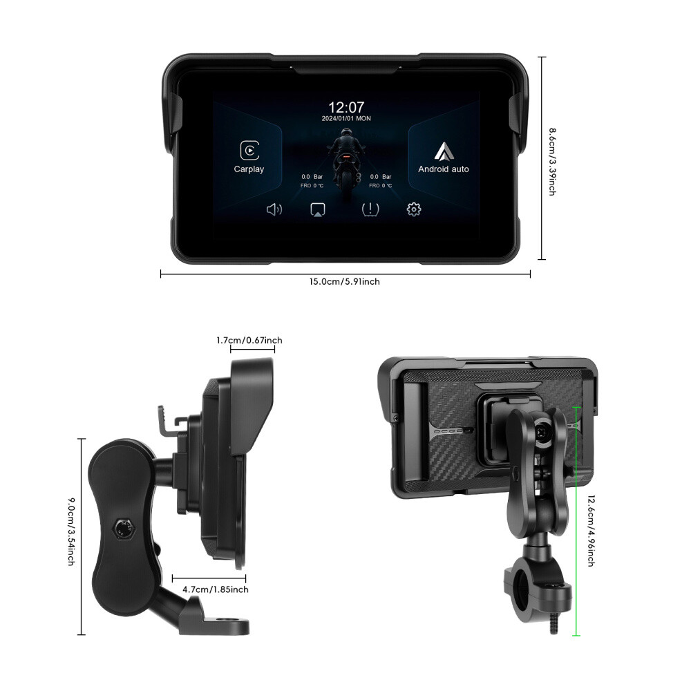 5" Waterproof Motorcycle Navigator Portable Wireless CarPlay Android Auto Screen