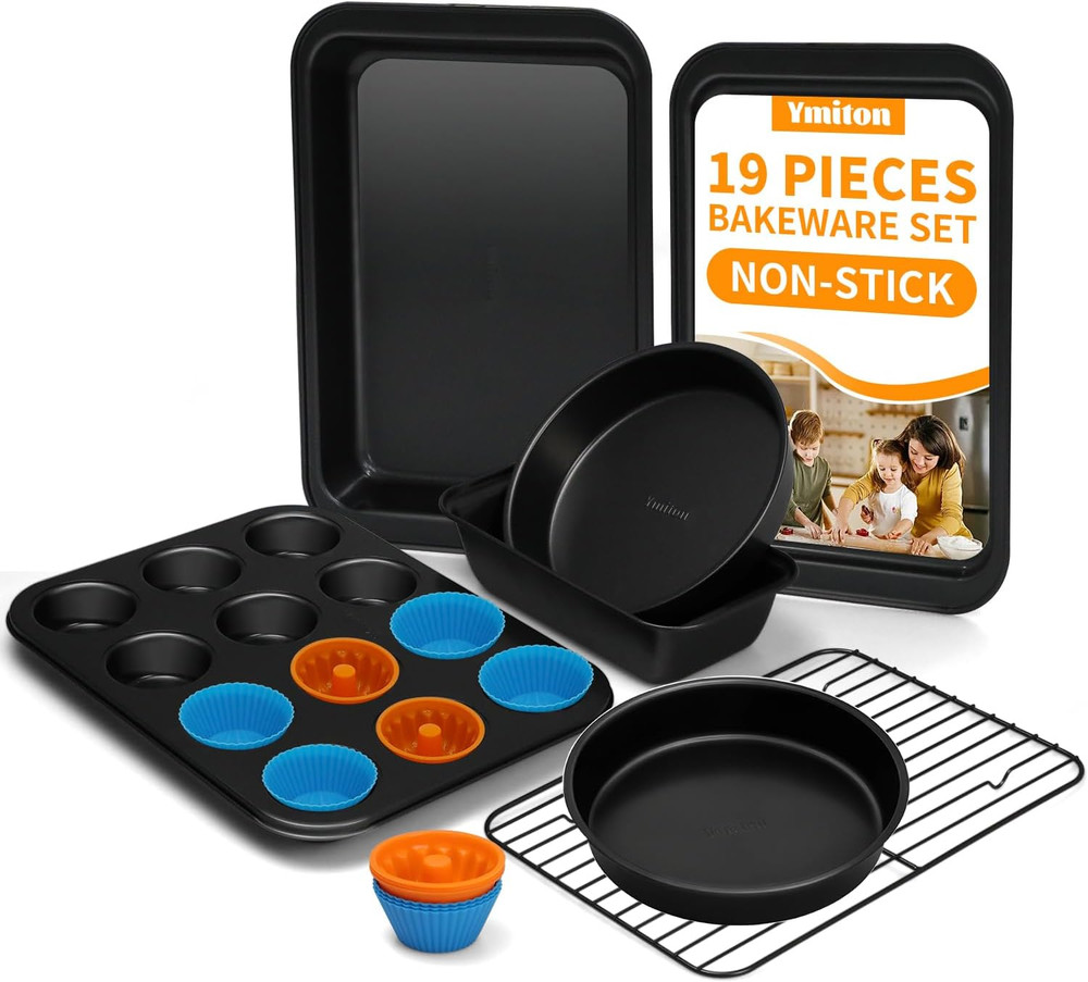 Nonstick Baking Pans Set, 19 PCS Stackable Bakeware Sets, Oven Pan Set Includes