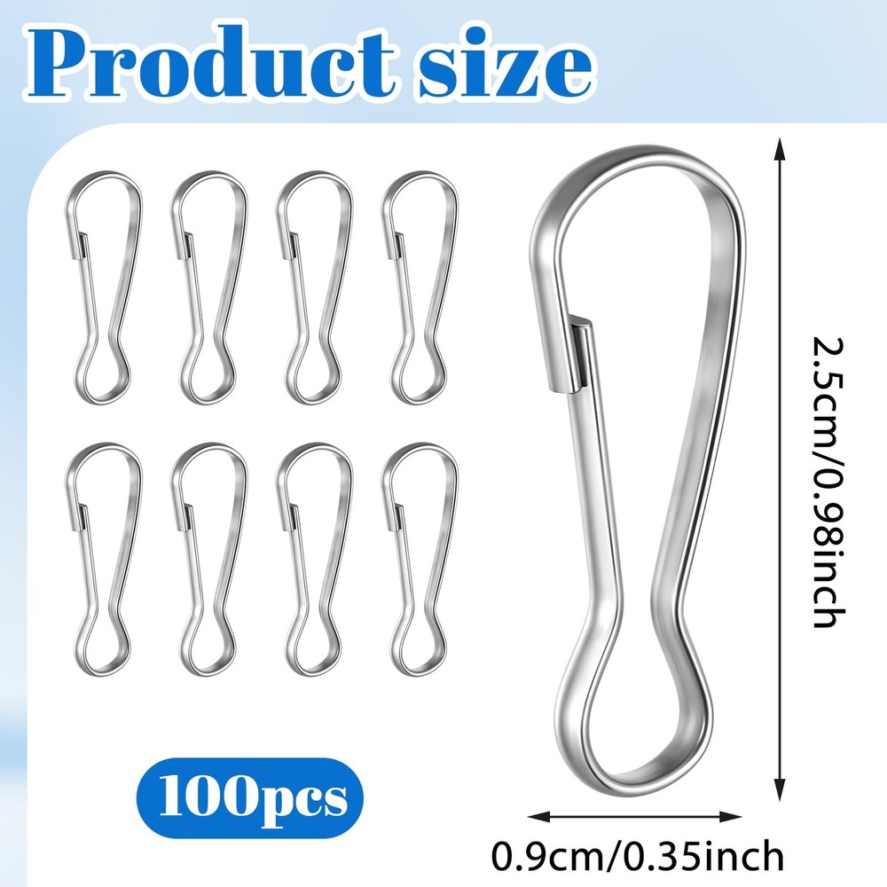 100 PCS Stainless Steel Spring Lanyard Hooks, Small Snap Hooks Silver