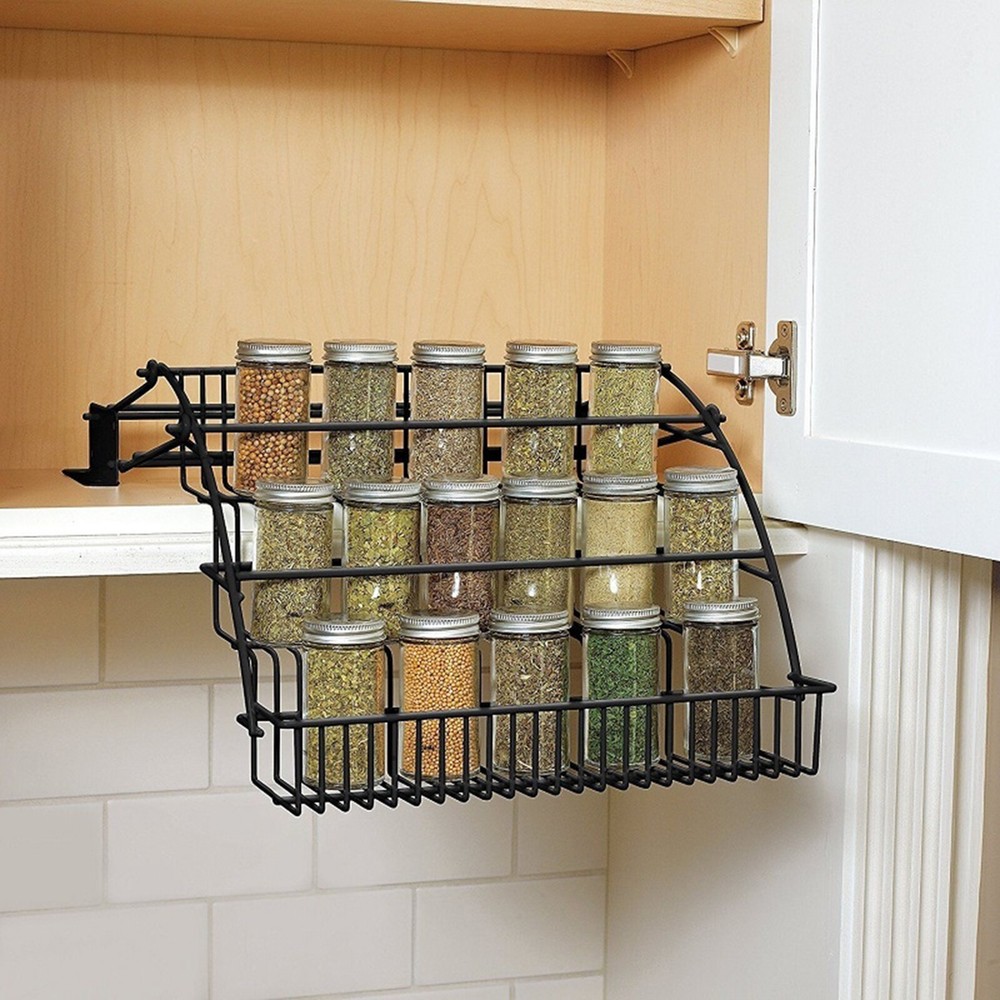 3 Tier Pull down Cabinet Spice Rack Organizer,Metal Storage Shelf for Kitchen