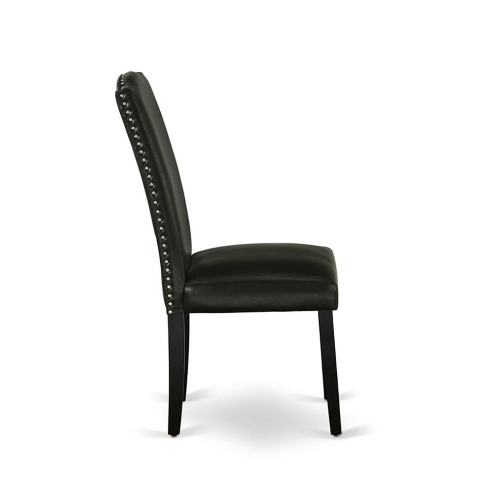 AMEN3-BCH-69 - Dining Table and 2 Black PU Leather Padded Chairs - Black Finish