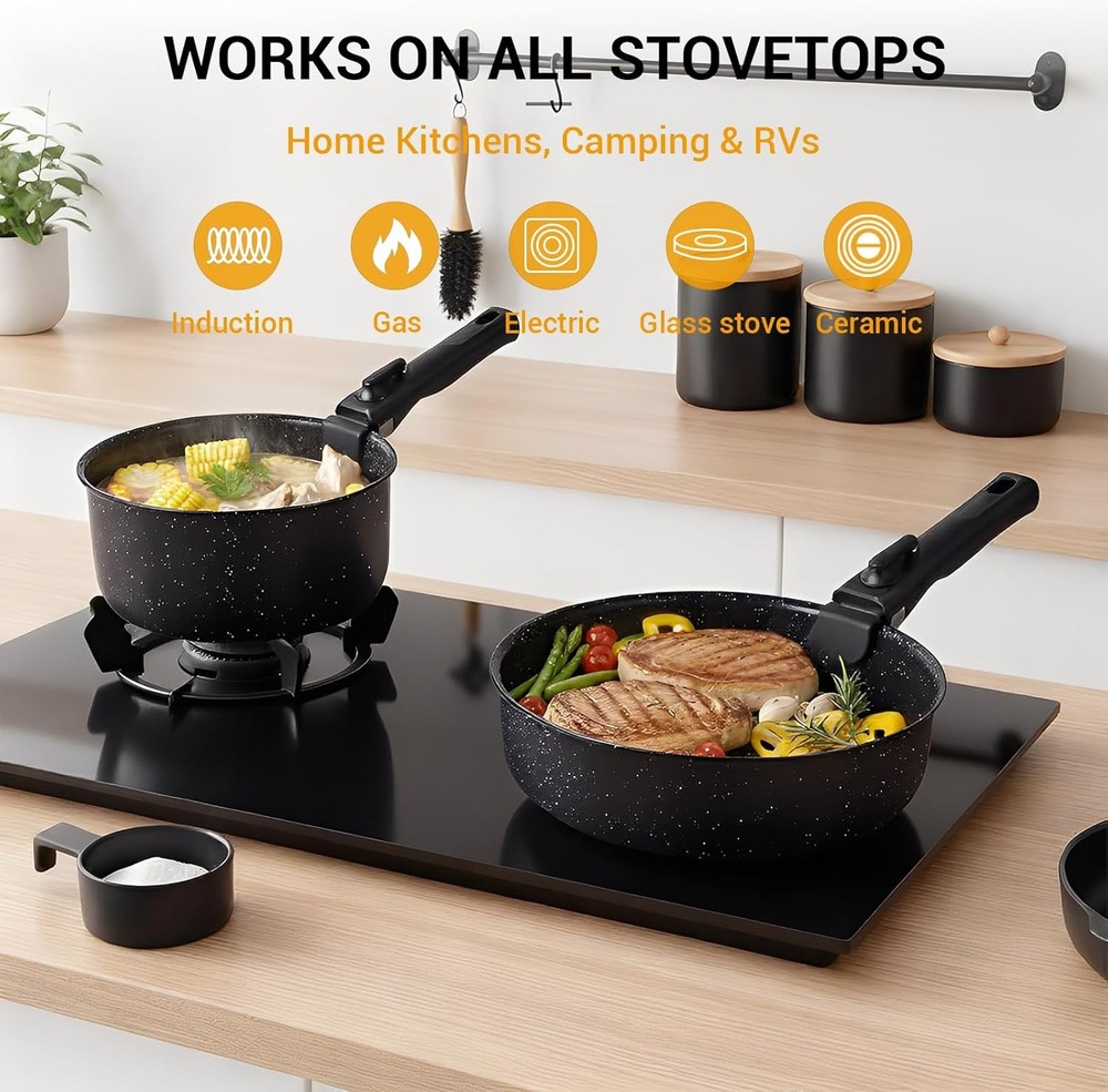 21 Pcs Pots & Pans Set Non Stick Ceramic Kitchen Cookware Set W/ Detachable
