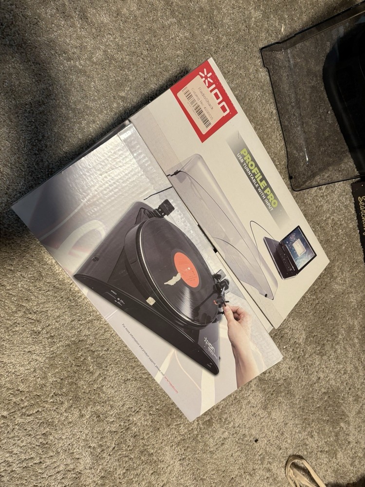 Ion Profile Pro USB Turntable Preowned Works Great w 45 Adapter, RCA cables.