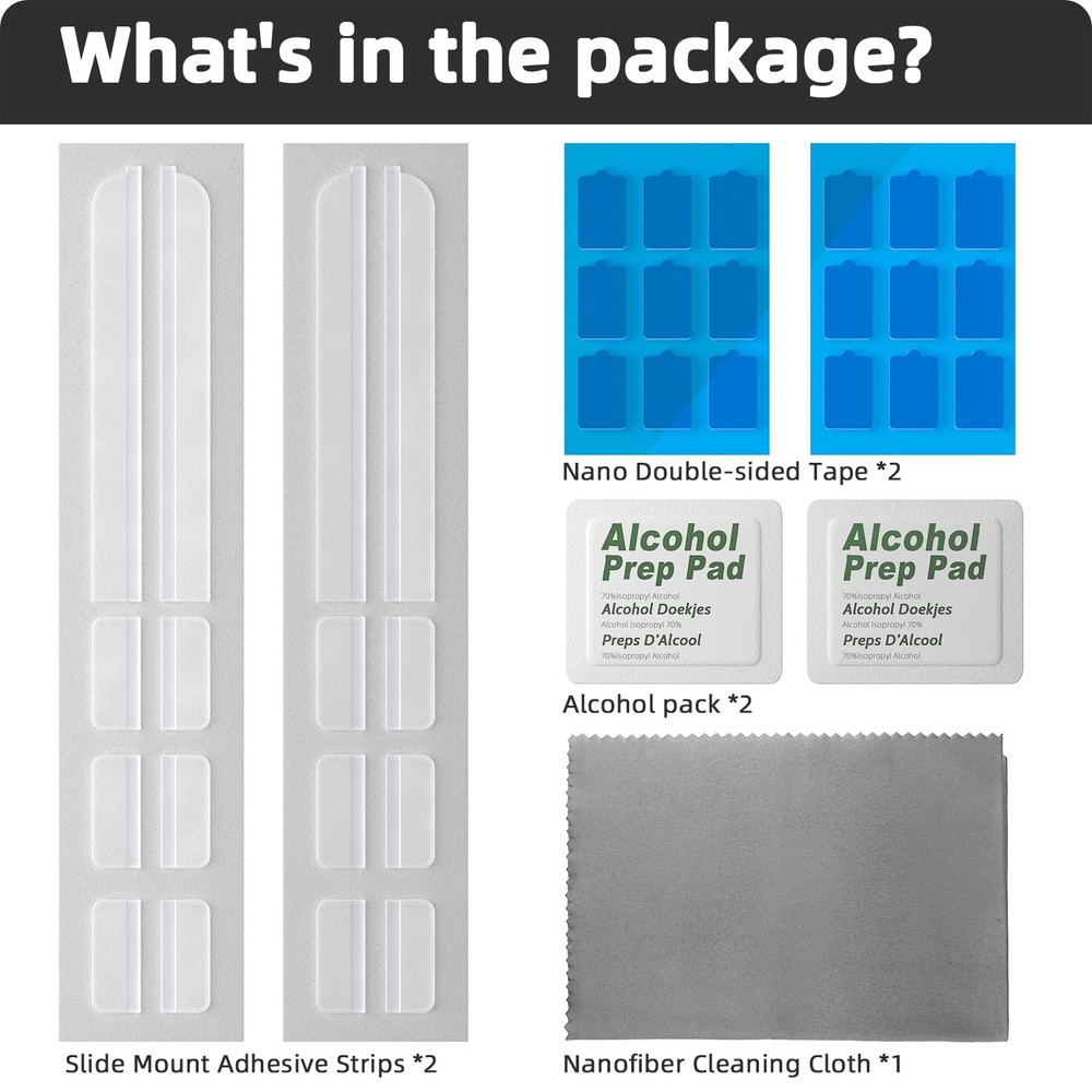 Privacy Screen Adhesive Strips and Slide Replacements Kits, black screen