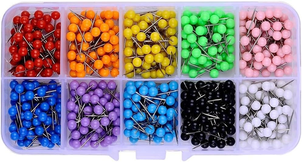 600 Multi-Color Map Tacks in Reconfigurable Container - Organized & Bright