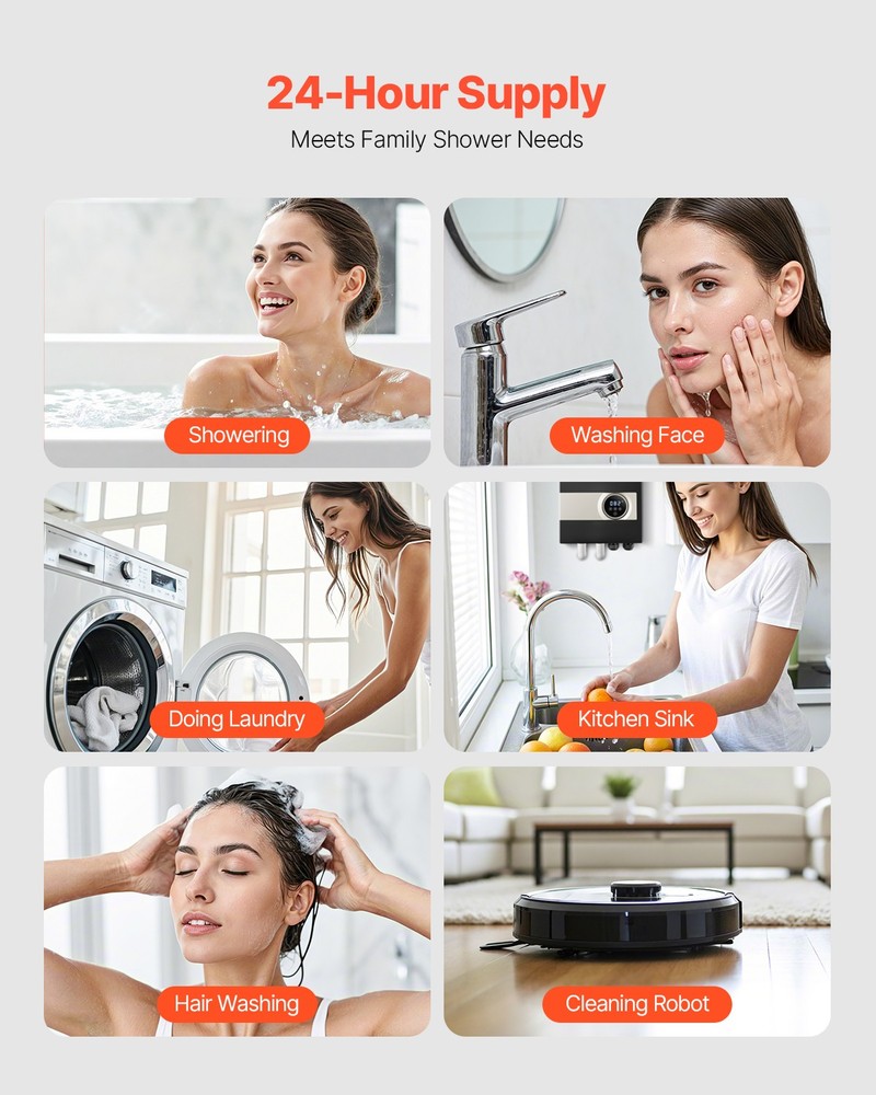 VEVOR 27kW Tankless Electric Water Heater Instant Hot with LCD Touch Child Lock