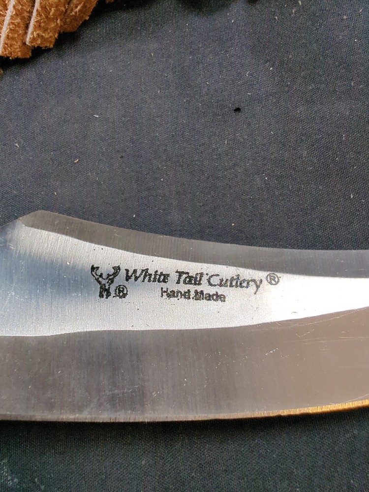 White Tail Cutlery Fixed Blade Knife Leather Sheath Torched Bone Handle Spikes
