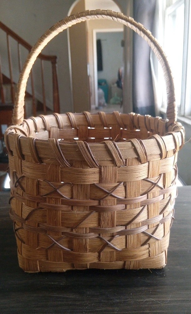Square Woven Basket Natural Handle Home Decor Storage Country Rustic