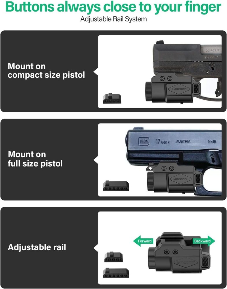 Gmconn 700 Lumen Pistol Light, Compact Adjustable Rail Mounted Flashlight Mini W