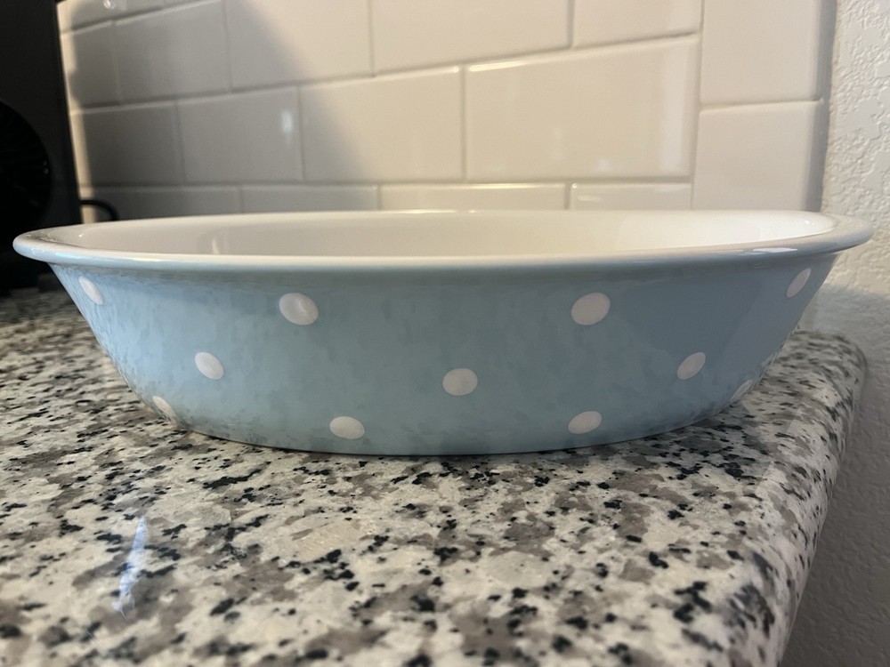 Spode Baking Days Blue & White Polka Dot Ceramic Oval Baker Casserole Dish