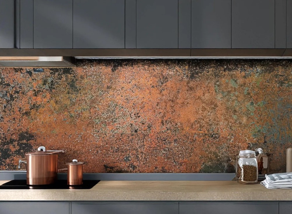 Copper Backsplash Panel – Handmade Metal Wall Art for Kitchen – Rustic Patina
