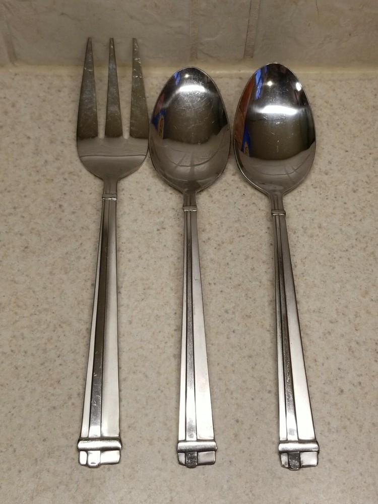 PFALTZGRAFF STAINLESS FLATWARE PFF29 3 MISCELLANEOUS PCS. MEAT FORK PLACE SPOONS