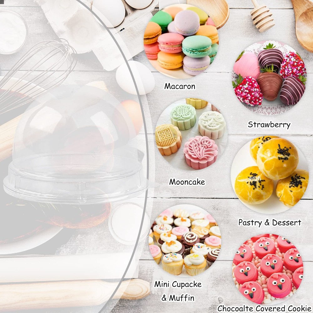 100Pcs Clear Plastic Mini Cake Boxes with Dome Lids, Mini Bundt Cake Containers
