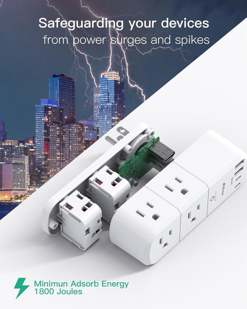 Surge Protector Outlet Extender with Rotating Plug, 6 AC Multi Plug Wall Outl...