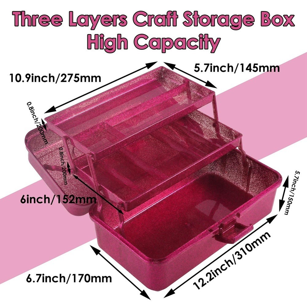 Glitter & Craft Tool Storage Box,3-Layer Stackable Carry Tackle Box Sewing8211