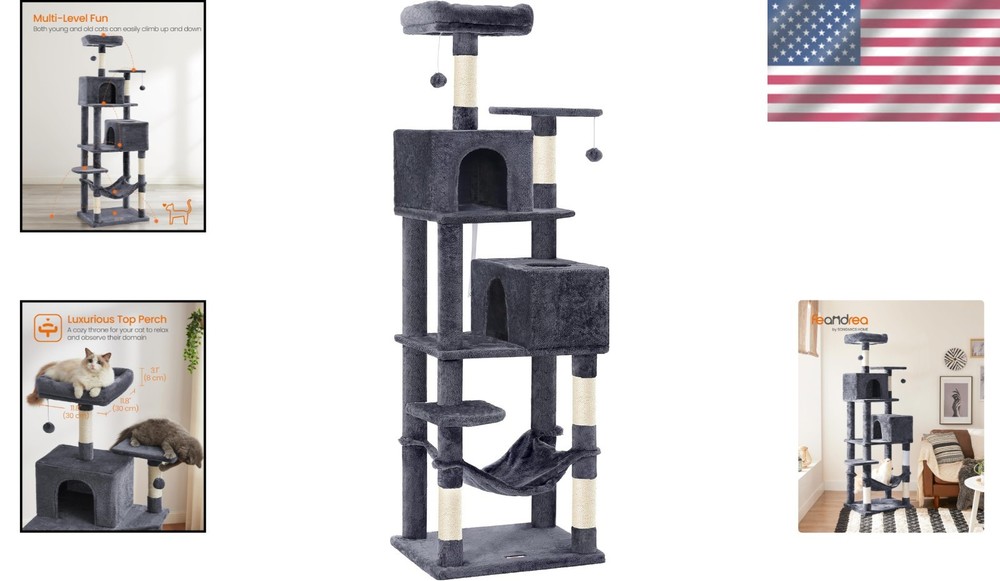 Sturdy Multi-Level Cat Tree with Dual Perches and Scratching Posts - 73.2-Inch
