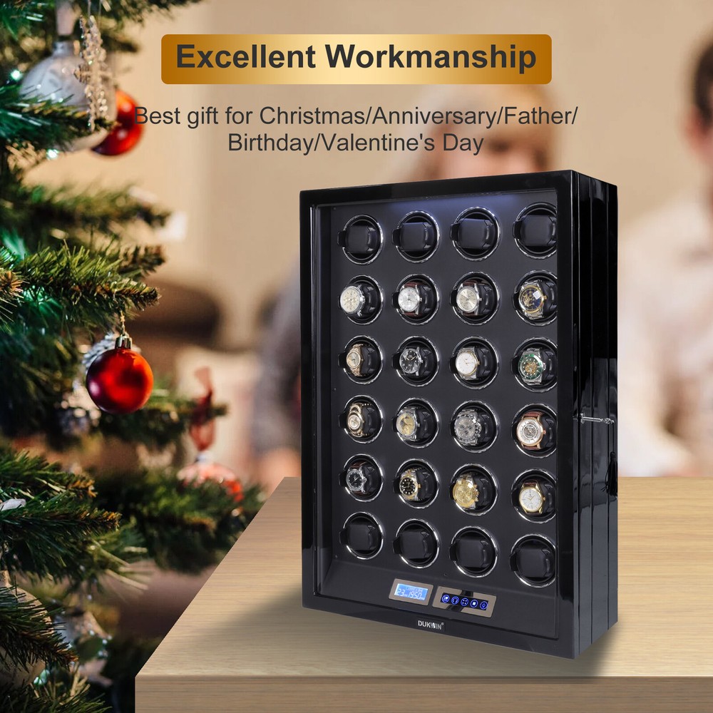 DUKWIN Automatic Rotation 24 Watch Winder Display Box Case Storage LCD LED Quiet