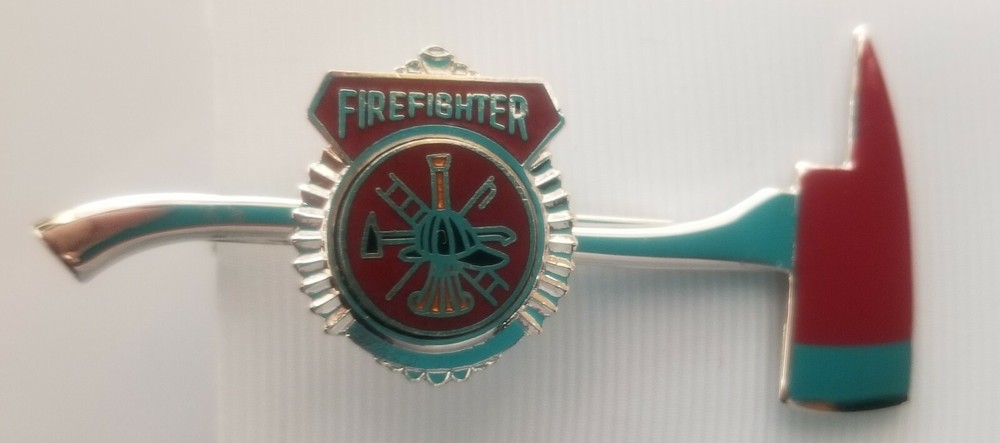 Tie Clasp 2.5 in long Silver Scramble Straight bugle on Axe FIREFIGHTER