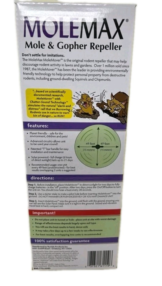 Bonide Molemax Mole & Gopher Repeller Sonic Spike Protects up to 7500 Sq ft.