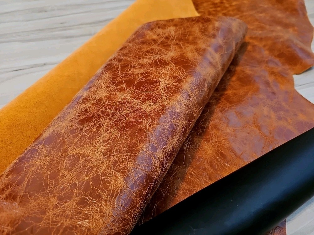 4oz BURNT ORANGE VINTAGE DISTRESSED D-SHOULDER LEATHER HIDE PANEL,SHEET 11+sq