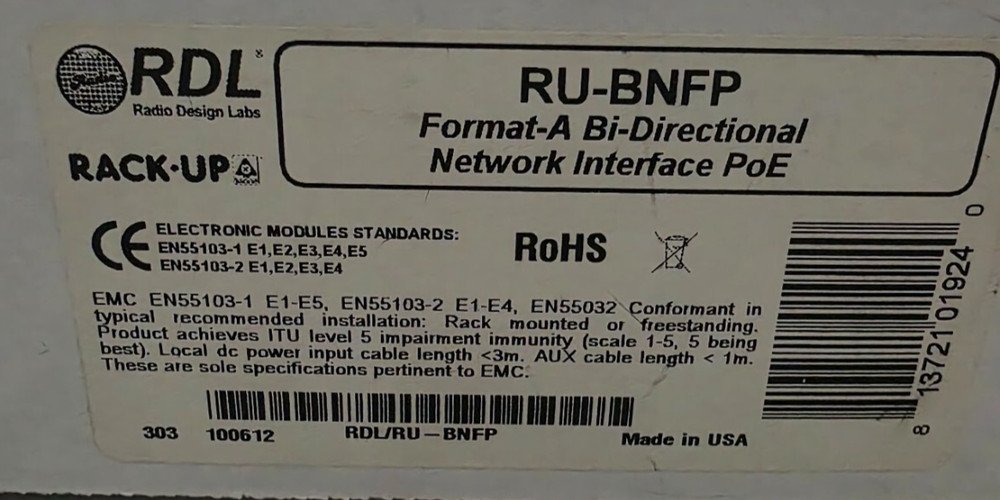 RDL RU-BNFP Format-A Bi-Directional Network Interface PoE