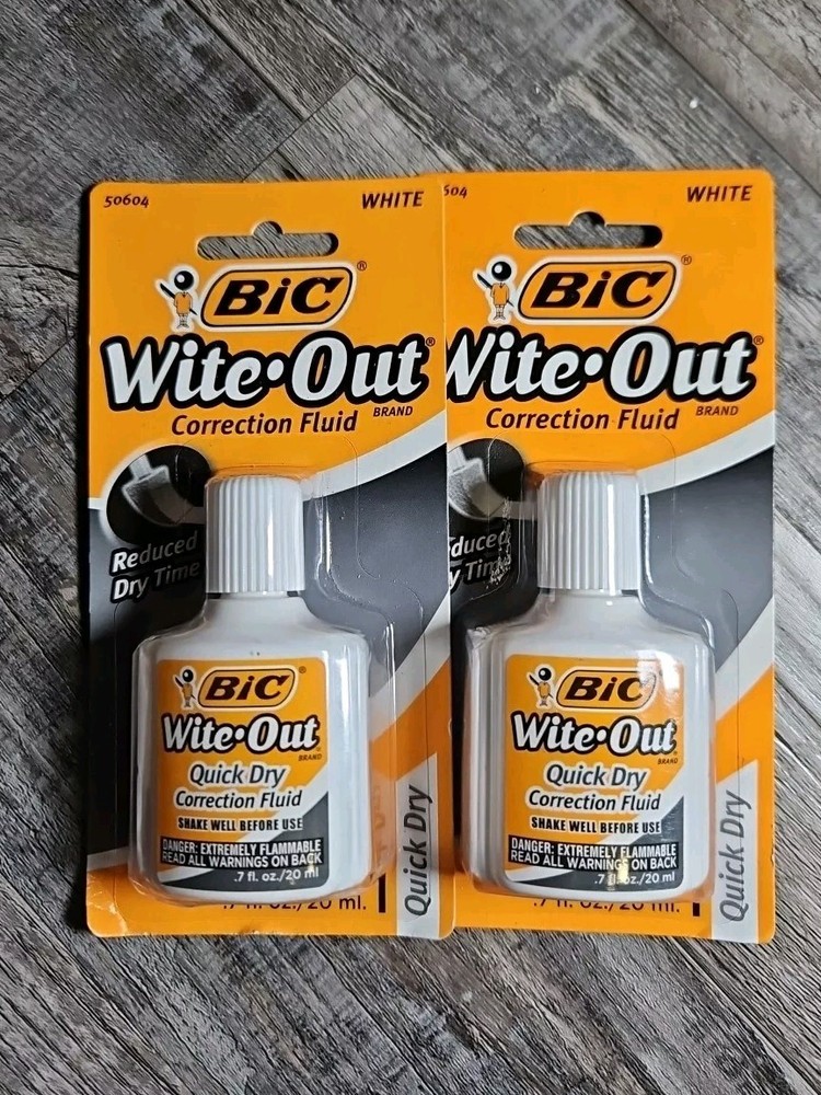 2- Bic Wite Out Correction Fluid W/foam Brush Quick Dry