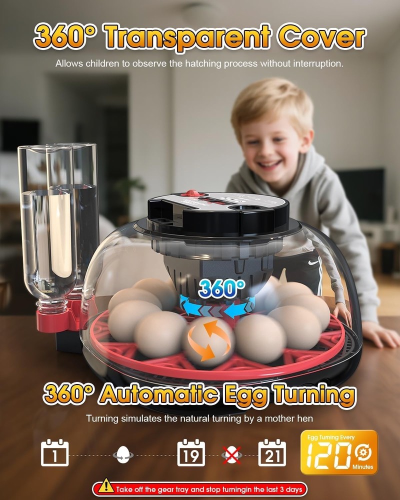 12 Egg Incubator with Automatic Egg Turning and Humidity Control