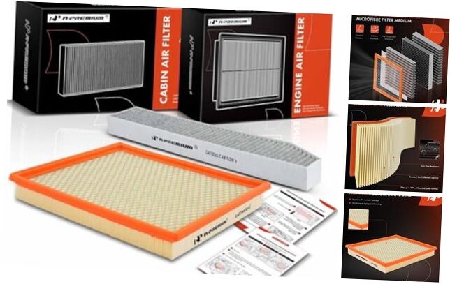 2-PC Engine & Cabin Air Filter with Activated Carbon Compatible with Jeep
