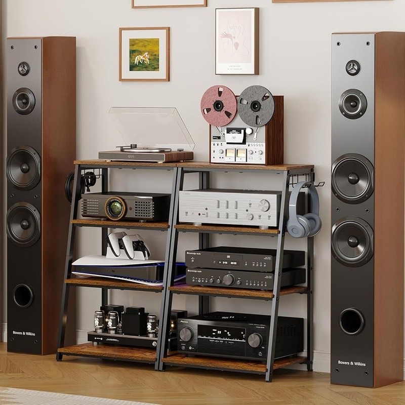 Durable Audio Visual Stand Adjustable Media Shelf Storage Console Equipment New