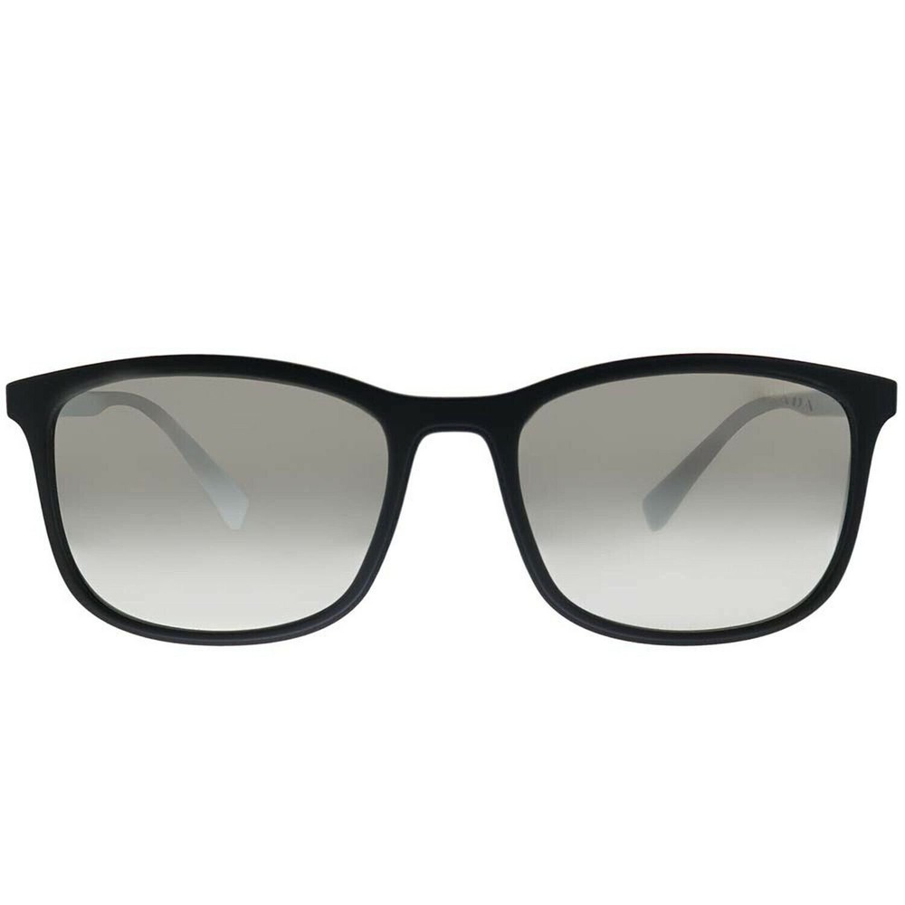 Prada PS 01TS DG02B0 Black Rubber Plastic Rectangle Sunglasses Silver Mirror