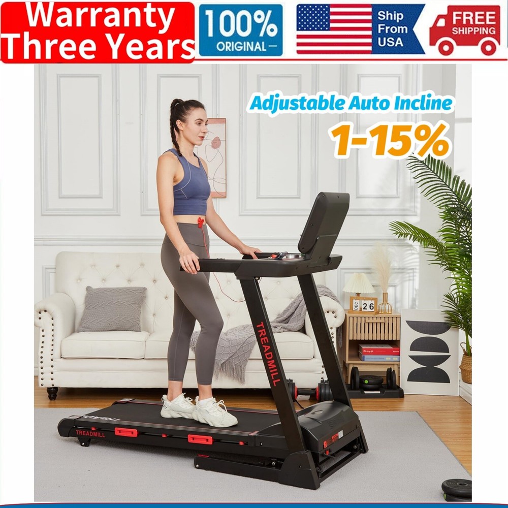✅8.7 MPH Treadmill with Auto Incline Home Folding Treadmill with Heart Sensor